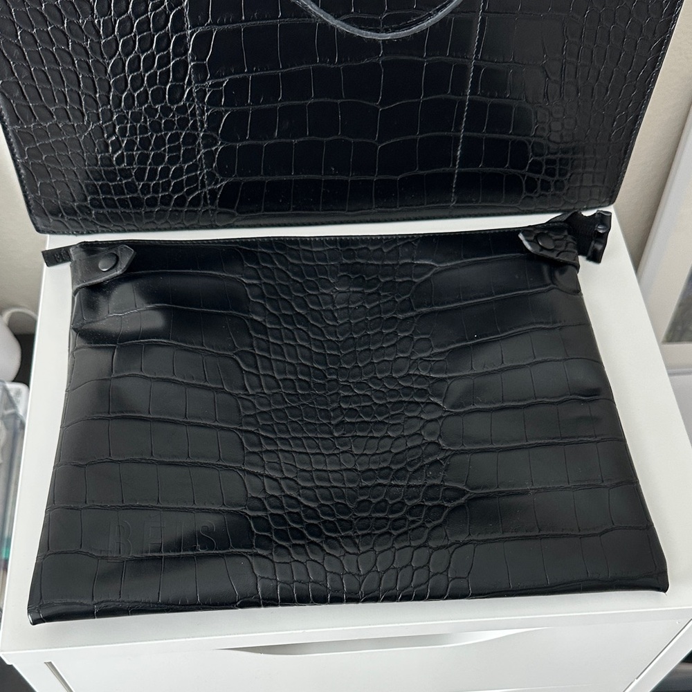 BEIS Black Croc-Embossed Work Tote - Picture 2 of 7
